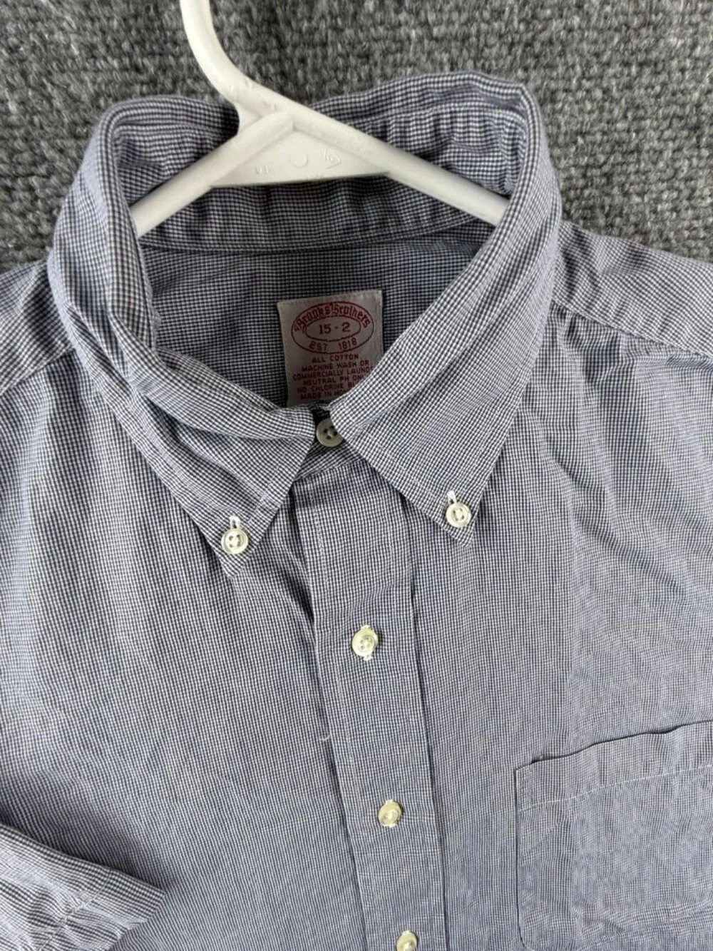 Brooks Brothers Blue 15 Cotton Check Button-Down Short Sleeve Shirt Men Office